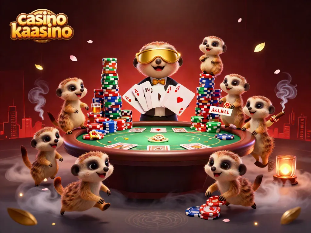 Experience the thrill of casino kaasino with meerkats managing games and chips in a dynamic casino scene.