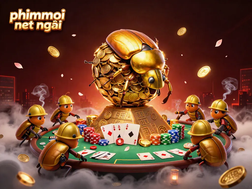 Engage in thrilling gaming with phimmoi net mới's vibrant casino scene featuring golden beetles.