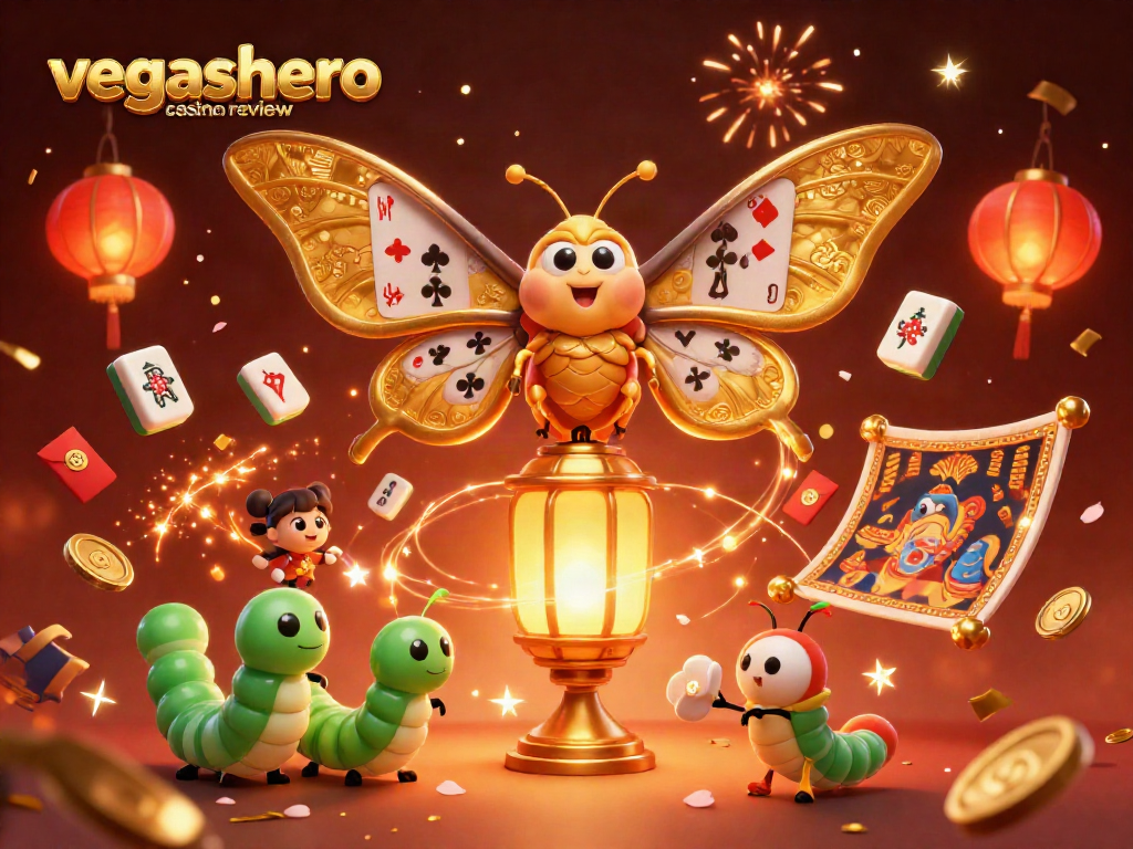 Experience the excitement of the vegashero casino review with vibrant 3D characters amidst festive casino elements.