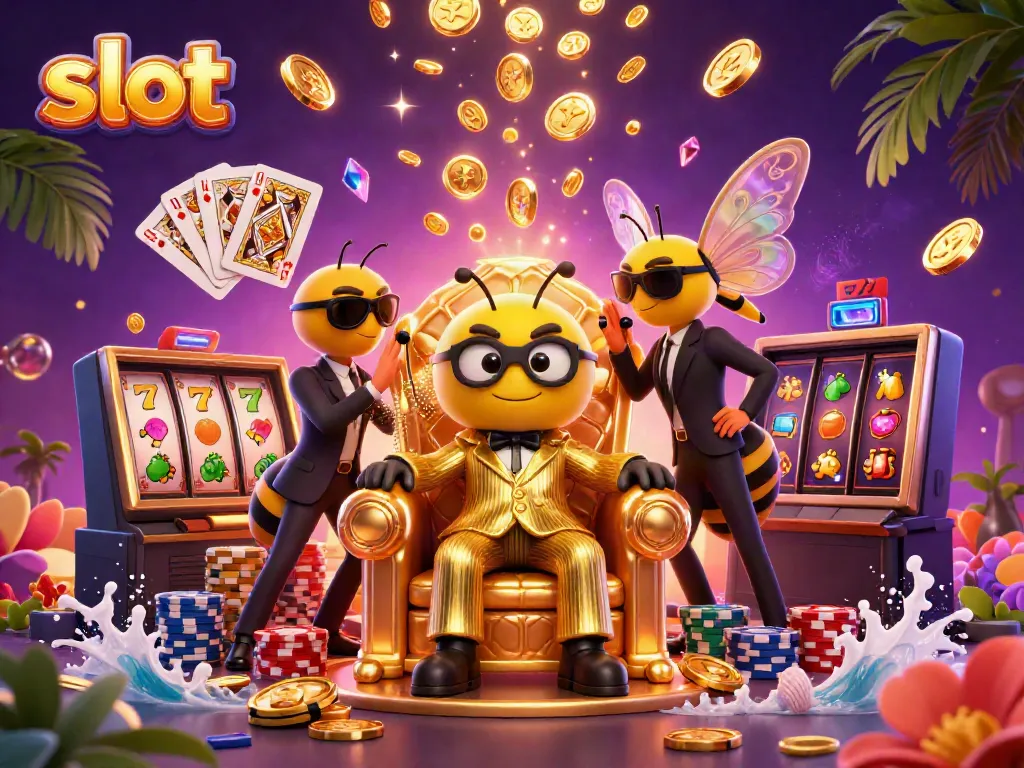 Engaging slot scene with a bumblebee mob boss surrounded by lucky symbols and vibrant casino elements.