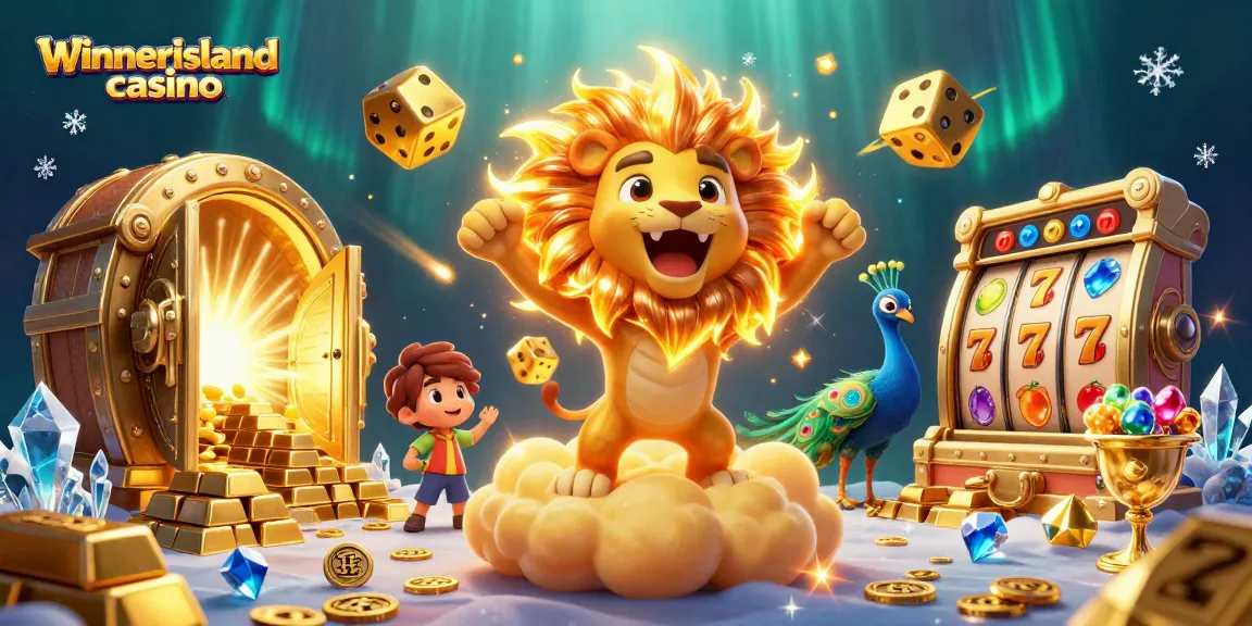 Play at winnerislandcasino with an exciting 3D scene featuring a roaring lion and dynamic gaming elements.